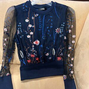 CBR Women's Floural Blouse Sheer Sleeves